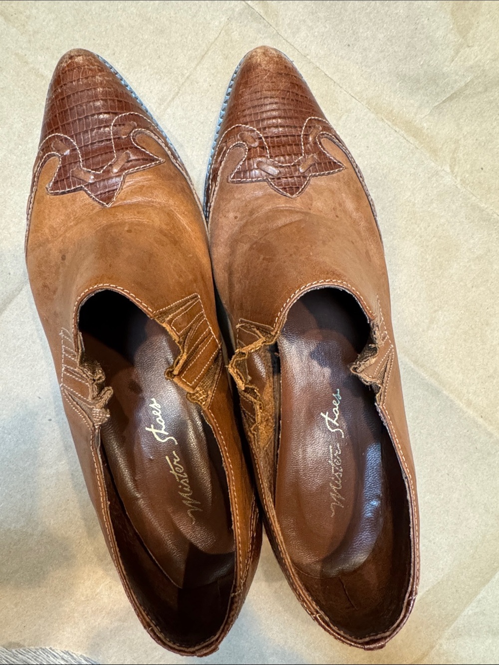 Women’s Brown Leather cowboy cropped Shoes Mister Shoes Vintage Leather